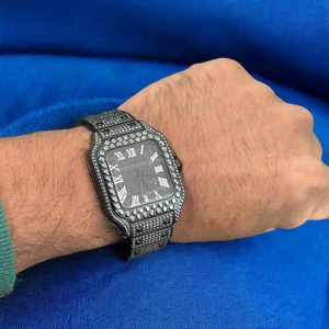 Montre-bracelet automatique de luxe en or, entièrement noire, sertie de moissanite carrée, cadran en verre, cadeau d'affaires et de mode pour homme - Product Image 4