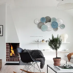 Decoración de Pared de Lujo para Vestíbulo, Color Blanco y Azul, Arte de Pared de Hierro para Interiores, Sala de Estar, Arte de Pared Metálico con Hojas y Flores Colgantes - Product Image 4