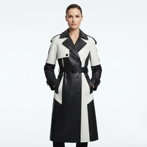 Manteau long en cuir pour femme, trench-coat en cuir à manches longues pour femme, trench-coat en cuir à double boutonnage pour femme - Product Image 6