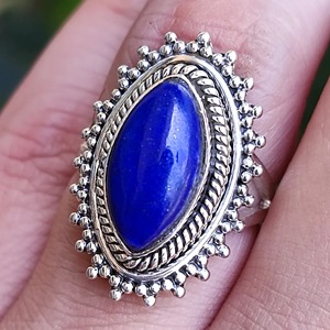 <b>Lapis</b> <b>Lazuli</b> <b>Ring</b> 925 Sterling Silver Handmade Boho Statement Promise Jewelry for Women Natural Marquise Shape Gemstone Jewelry - Product Image 5
