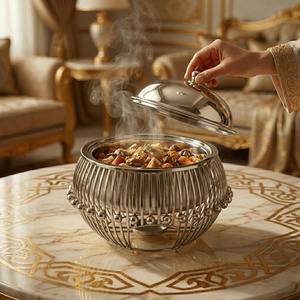 Wholesale Luxury Gold Round Chafing Dish Stainless Steel Buffet Food Warmer Catering Serving <b>Pan</b> with Dome Lid Single Unit - Product Image 3