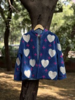 Veste décontractée en velours brodé en forme de cœur, 100 % coton, faite à la main à Jaipur, col mandarin élégant, style Suzani, automne, duveteuse