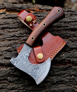 Hacha de Acero de Damasco Forjada a Mano con Espiga Completa, Tomahawk con Mango de Palisandro Barba, Hacha para Trabajos de Madera y Corte - Product Image 3