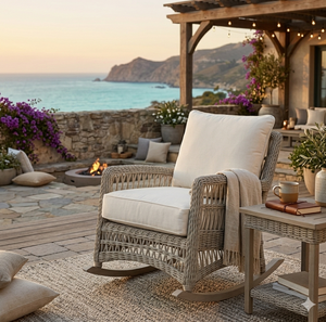 Modern Luxury PE Rattan Rocking <b>Chair</b> All Weather Synthetic Wicker Patio Armchair <b>Outdoor</b> Garden Lounge Furniture With Cushion - Product Image 5