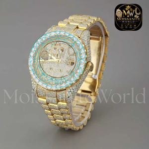 Montre de luxe pour homme en or jaune avec diamants, analogique à quartz, chiffres romains, boîtier rond de 40 mm, verre saphir, fermoir déployant - Product Image 4
