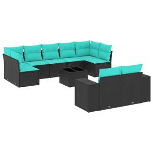 Ensemble de canapés de jardin en polyrotin noir avec coussins, 10 pièces, mobilier d'extérieur au design contemporain pour usage extérieur - Product Image 4
