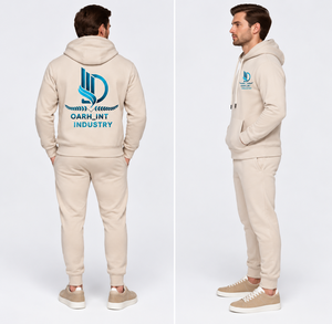 Ensemble de survêtement léger à capuche beige pour homme, manches longues, couleur unie, décontracté, coupe régulière, respirant, idéal pour l'automne - Product Image 2