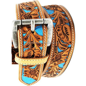 Custom Made 100% Genuine <b>Western</b> Cow Leather <b>Belt</b> 40mm With Floral Embossed Design Top India Wholesaler Manufacturer - Product Image 3