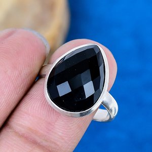 Natural Black Onyx Gemstone Pear Shape Handmade <b>Ring</b> <b>925</b> Sterling <b>Silver</b> Finish - Product Image 3