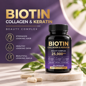 แคปซูลไบโอติน คอลลาเจน เคราติน สูตรเฉพาะสำหรับแบรนด์ส่วนตัว (OEM) ขนาด 25000mcg 60 เม็ด บำรุงความงาม เสริมสุขภาพ สูตรและโลโก้ตามสั่ง - Product Image 3