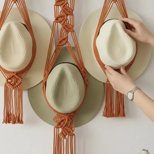 JNC set-3 Porte-chapeaux mural en macramé de coton bohème à 3 fentes pour chapeaux de paille, organisateur mural pour l'entrée - Product Image 3