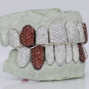 Hip Hop dientes personalizados Grillz Top Bottom Set con Vvs claridad Moissanite Diamond dos colores totalmente personalizado Unisex Grillz - Product Image 3