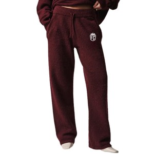 Burgundy Knitted Jogger <b>Pants</b> Unisex Soft Knit Sweatpants Elastic Waist Casual Lounge Streetwear Winter Warm Custom Sizes - Product Image 6