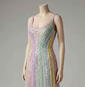 Robe de soirée de luxe arc-en-ciel pastel, brodée à la main, sans manches, coupe trapèze, pour bal de promo, vente en gros, fournisseur en vrac, fabricant - Product Image 3