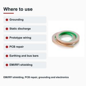 TECHINSTRO เทปทองแดงนำไฟฟ้า 12 มม. x 15 ม. พร้อมกาวนำไฟฟ้าสำหรับป้องกัน EMI ซ่อมแซม PCB สายดิน CFT-0012 - Product Image 5
