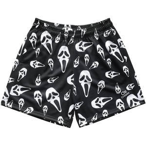 Pantalones Cortos Deportivos de Malla para Hombre, Personalizados OEM, con Estampado Gráfico de Calavera por Sublimación, 100% Poliéster, Casuales, Transpirables, de Secado Rápido, Estilo Urbano - Product Image 1