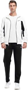 Men's <b>White</b> Black Contrast Tracksuit Full Zip Sporty <b>Jogger</b> Set Solid Color Stand Collar Regular Fit Autumn Wear - Product Image 2