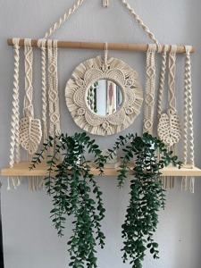 Handmade Beige Macrame <b>Mirror</b> Wall Hanging Perfect For Living Room Balcony Or Patio Decor For Cozy Vibes Wholesale From India - Product Image 5