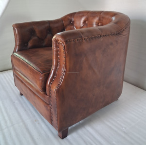 Vintage Brown Genuine Leather Chesterfield <b>Armchair</b> Luxury Tufted Back Club Chair Single Seater Home Living Bedroom Apartment - Product Image 5