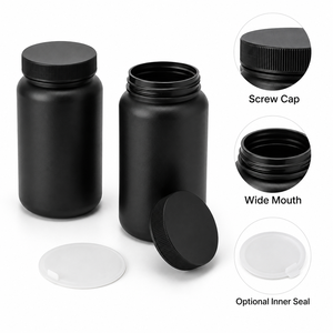 Pot cylindrique noir personnalisé en PEHD pour poudre protéinée 500ml 1000ml 2000ml avec bouchon à vis facile à nettoyer, emballage pour compléments alimentaires, fabricant vietnamien - Product Image 4