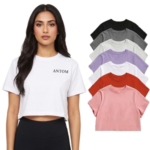 T-shirt court pour femme à manches courtes, décontracté, basique, en coton toile respirant, mode été, couleur unie, vente en gros - Product Image 1