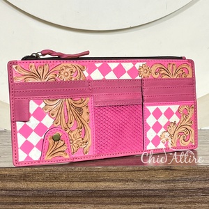 Visera para Coche de Cuero Genuino con Diseño Floral y Grabado a Cuadros, Elegante Bolsillo para Tarjetas, Portadocumentos, Organizador para Moto y Vehículo - Product Image 1