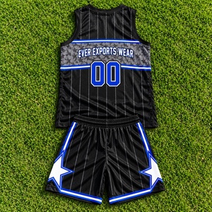 Service OEM, logo personnalisé, style unique, uniforme de basket-ball noir et bleu étoilé sur mesure, ensemble de maillot et short de basket-ball, kit d'équipe - Product Image 2