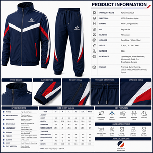Custom Unisex Navy Red White Color Block Tracksuit Full <b>Zip</b> <b>Hooded</b> Jacket and Pants Set Polyester Regular Fit Adult Autumn Sport - Product Image 6