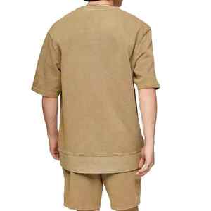 Ensemble short et t-shirt à manches courtes noir uni pour homme GENERSA SPORTS, taille élastique, léger, respirant, décontracté, été, en velours côtelé - Product Image 6