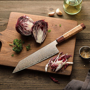 มีดทำมือจากทองแดงดามัสกัสทรงคิริทสึเกะ ใบมีดเอียงพร้อมด้ามไม้ สำหรับการตัดในครัวอย่างแม่นยำ - Product Image 3