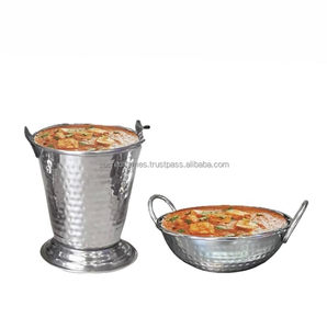 Plat de service alimentaire en acier inoxydable martelé de qualité commerciale, seau Balti, poêle Karahi, vaisselle de traiteur, usine - Product Image 1