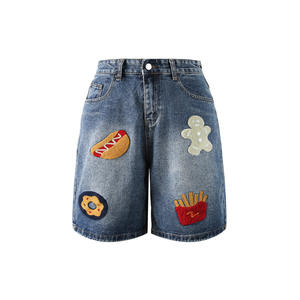 Shorts de Mezclilla de Cintura Media con Bolsillos, Lavado Claro, Estilo Casual, para Invierno y Verano, Pierna Recta, Tejido de Algodón - Product Image 1