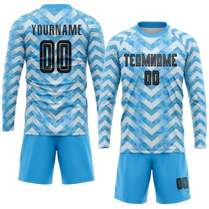Conjunto de Camiseta de Fútbol Sublimada con Patrón Geométrico Azul de Secado Rápido, Camiseta y Pantalones Cortos Unisex para Adultos con Impresión de Nombre y Número del Equipo - Product Image 4