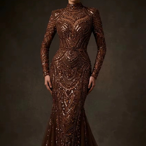 Robe de bal sirène de luxe à sequins, motif floral, col montant, pour occasions formelles, simple et écologique, vente en gros - Product Image 1