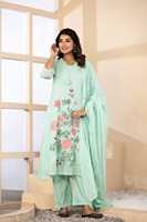 Ensemble de costume brodé en coton Mul vert menthe de qualité supérieure pour femme avec pantalon et dupatta, tenue ethnique
