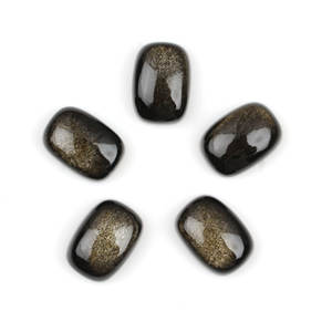 Cabochon en obsidienne noire naturelle à reflets dorés, taille coussin 10x14mm, poli miroir, dos plat, calibré, pierre précieuse en vrac pour la vente en gros - Product Image 1