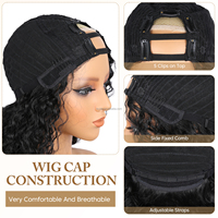 Perruque synthétique U-part bouclée Yaki rebondissante, sans colle, avec mèches noires, en fibre haute température, style afro crépu bouclé, pour femmes noires