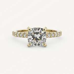 Bagues de fiançailles en diamant solitaire taille coussin, cultivé en laboratoire, serti à griffes, avec bande de 2 mm, bijoux de luxe pour anniversaire, vente en gros, or massif 14K 18K - Product Image 5