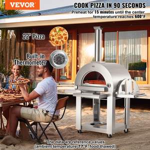 Four à pizza portable à double combustible 22 pouces pour l'extérieur, à granulés et gaz, avec roulettes faciles à déplacer, pierre en cordiérite épaissie, camping, jardin - Product Image 2