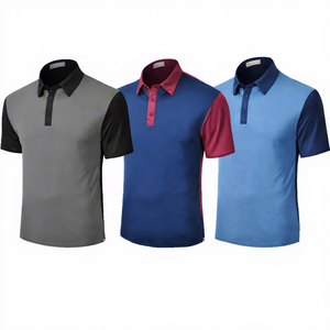 Polo pour homme à blocs de couleur, manches courtes, tricoté, séchage rapide, design uni, style décontracté, bleu, gris, rouge, col contrasté - Product Image 1