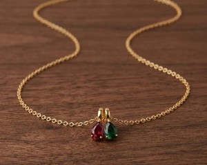 Lab <b>Ruby</b> Emerald Pear Pendant <b>Necklace</b> Gold Plated Bezel Setting Luxury Gemstone Jewelry Wedding Party Women's Gift - Product Image 2