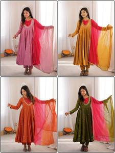 Conjunto de Salwar Kameez de Seda Romana Rosa para Mujer, con Dupatta Roja, Estilo Tradicional Indio-Pakistaní, Largo hasta el Tobillo, Corte Regular, Ropa Casual para el Sol - Product Image 2