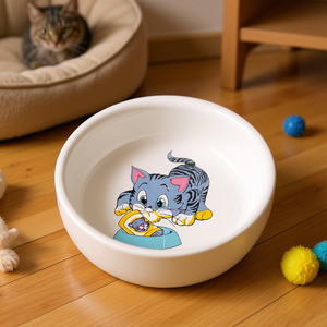Comedero de Cerámica Blanco de 0.3 l con Motivos para Gatos, Platos y Comederos para Mascotas de 11 cm - Product Image 3