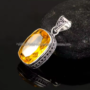 Meilleure vente pendentif citrine en argent sterling massif 925 pendentif collier jaune avec pendentifs à breloque en pierres précieuses de guérison - Product Image 4