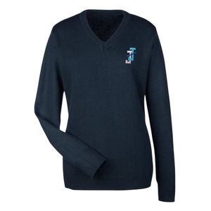 Pull à col en V pour femme, tricot brodé, manches longues, vêtements décontractés d'hiver, vêtements de mode - Product Image 1
