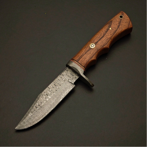 Couteau de chasse en acier Damas forgé à la main sur mesure OEM, lame fixe, étui en cuir véritable, couteau de survie en plein air, vente en gros - Product Image 2