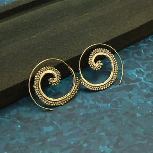 Gold Brass Spiral Hoop <b>Earrings</b> Tribal <b>Threader</b> Jewelry - Product Image 4
