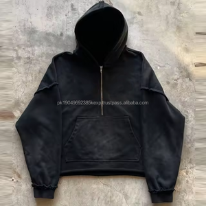 Sun faded No String acid wash Vintage Heavyweight <b>Hoodie</b> Blank <b>Graphic</b> <b>Hoodie</b> Baggy half <b>zip</b> Cropped <b>Hoodie</b> Men - Product Image 3