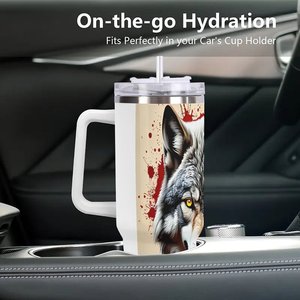 Personalized 40oz Stainless Steel Tumbler With Wolf Design For Home <b>Builder</b> Client Gifts - Product Image 3