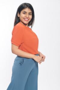 คอมเมอร์เสื้อยืดแขนสั้นผู้หญิงสไตล์วอฟเฟิลสีส้มผสมโพลีเอสเตอร์เนื้อนุ่มระบายอากาศได้ดีสำหรับใส่ทำงาน - Product Image 4